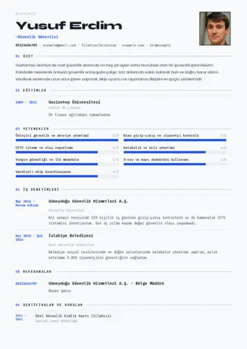 Güvenlik Görevlisi CV Örnekleri cv indir